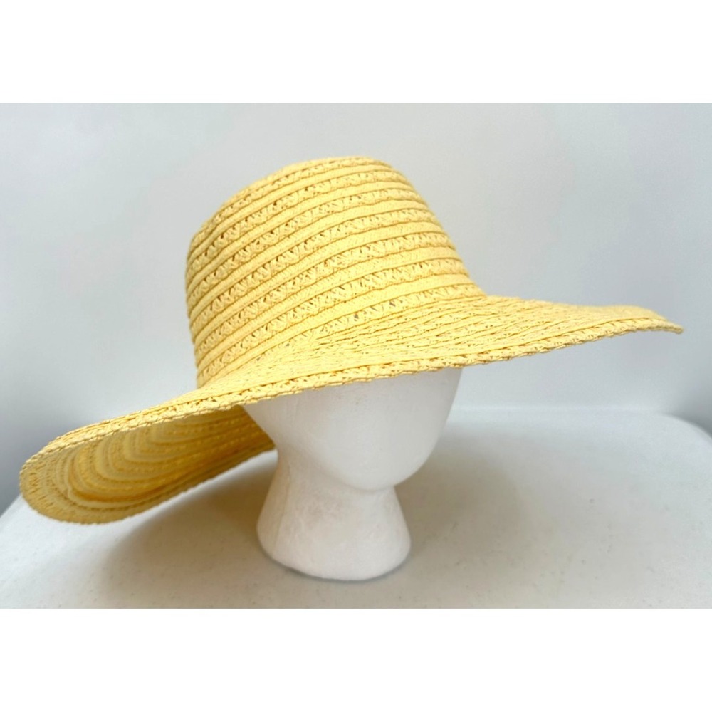 Boho Wide Brim Yellow Woven Straw Sun Hat Women's Summer Beach Garden Floppy Hat